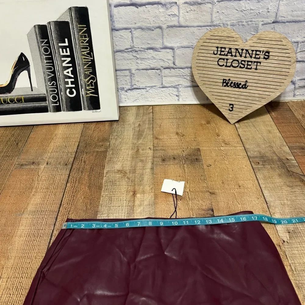 THEORY Women Faux Leather clean pencil Skirt bedford NWT burgundy size 12 - Picture 9 of 15